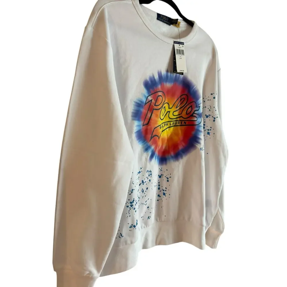 Polo Ralph Lauren Tie Dye Logo Crewneck Sweatshirt Pullover Fleece Shirt L NWT
